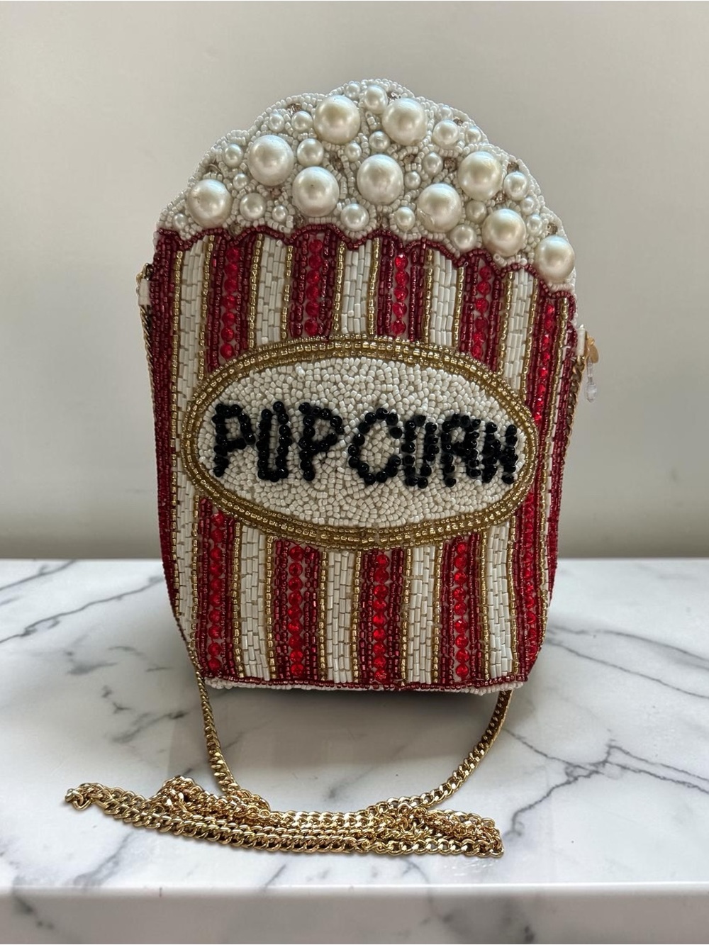 Hand Beaded Popcorn Crossbody Bag Pearl Popcorn Movie Theater Novelty Bag